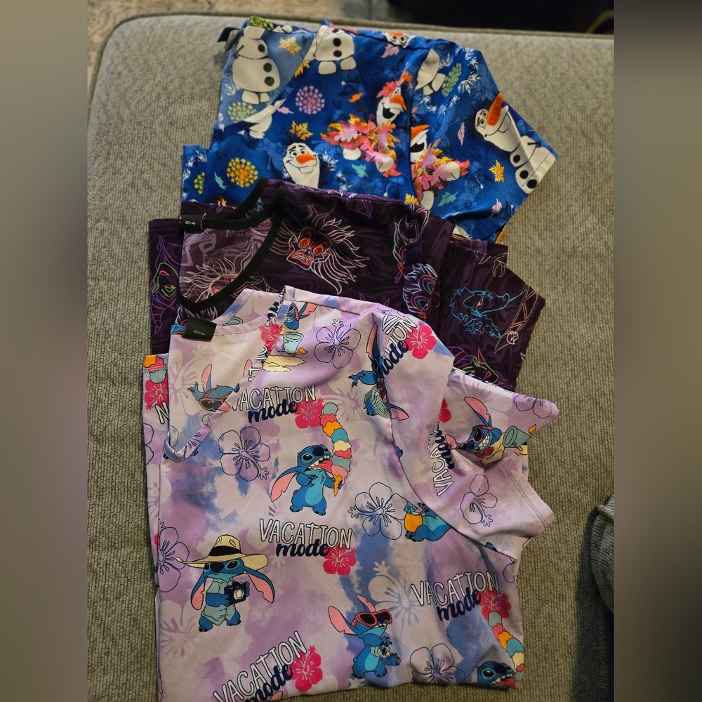 3 Womens Disney Character Scrub Tops